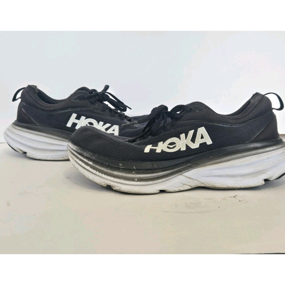 Hoka One One Shoes Womens Size 7.5B Bondi 8 Black White Running